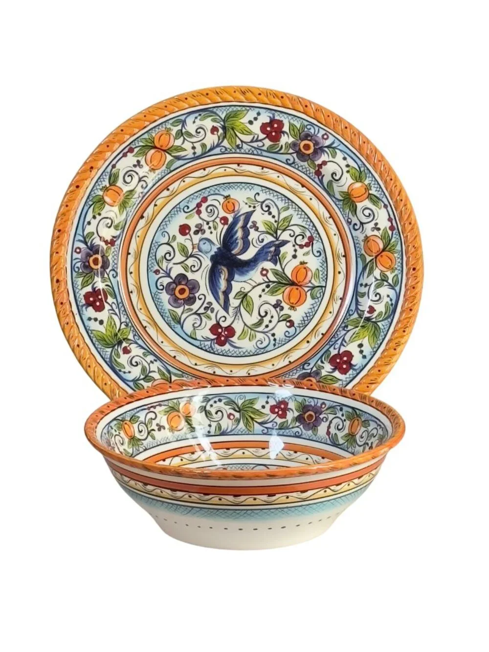 TABLETOPS Gallery Hand Painted Villa Paradiso Decorative Bowl & Plate Set